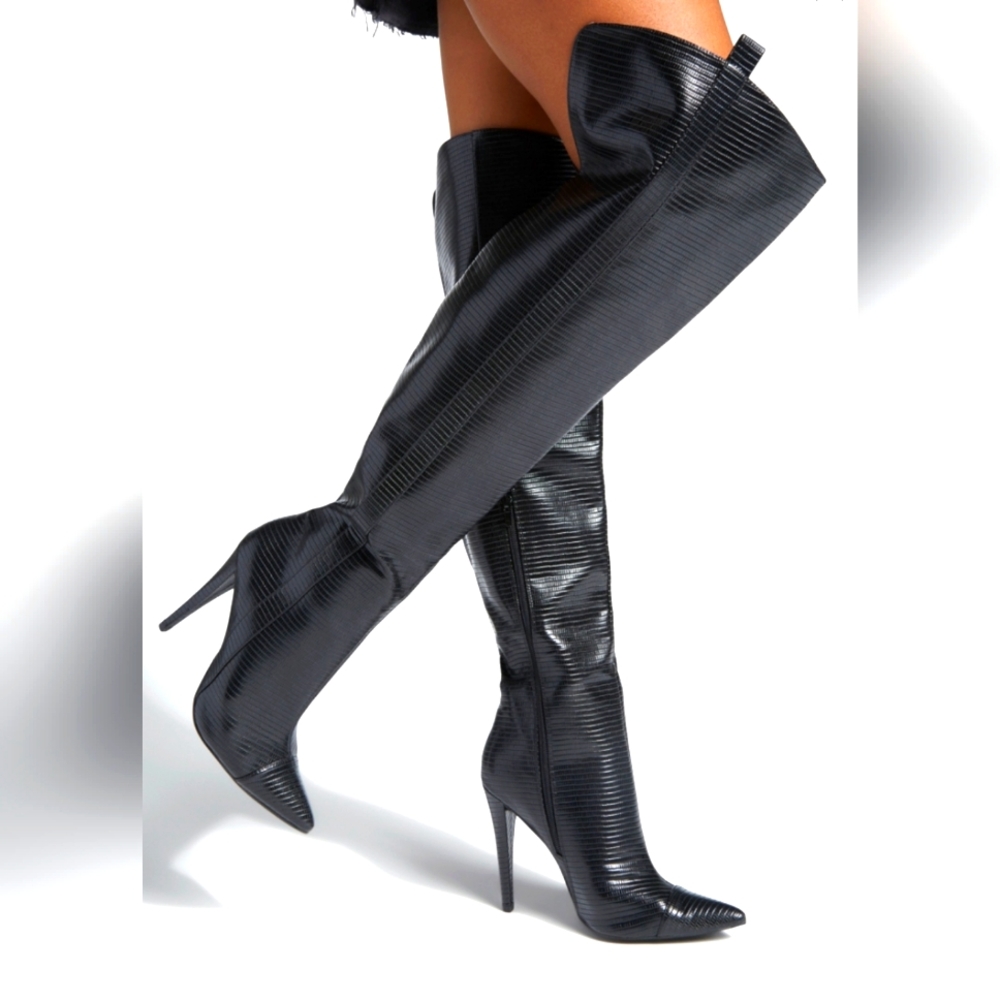 NEW Faux Leather Slouchy Heeled Stilleto Boots 2